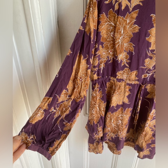 Free People shake It Floral Burgundy Ruffle Boho Tie Pullover Mini Dress… - Picture 4 of 13